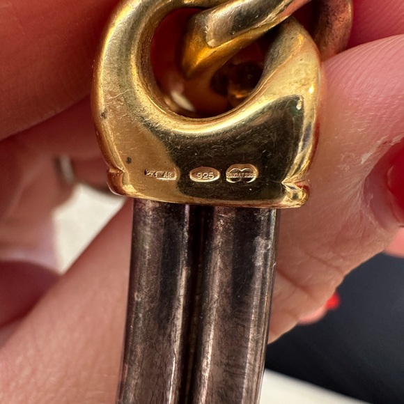 Vintage UnoAErre Italy Sterling Silver & Gold Vermeil Collar Necklace 16” - Picture 4 of 6